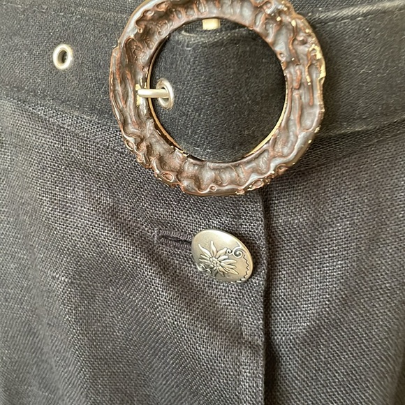 Switzerland Linen Black Edelweiss embroidered long skirt with slits at bottom. - Picture 5 of 7